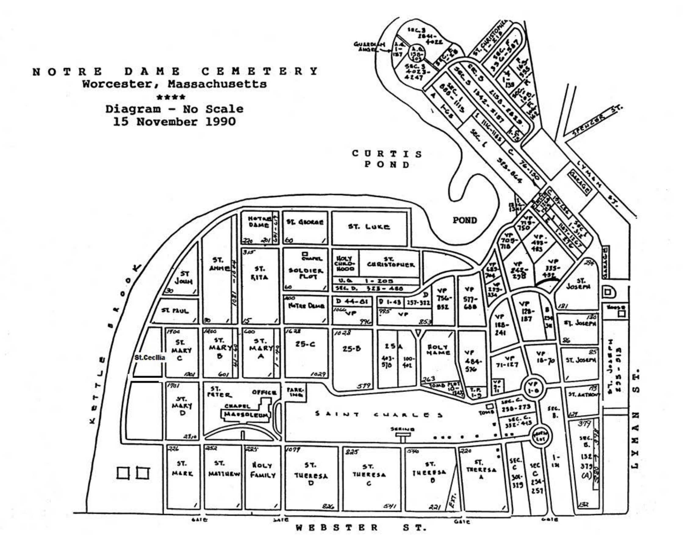 Notre Dame Cemetery cemetery map